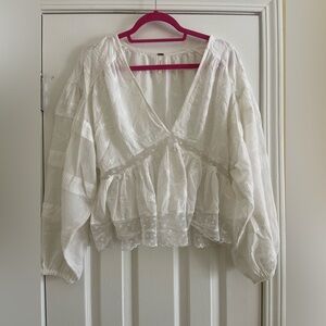 Free People Puff Sleeve Eyelet Top